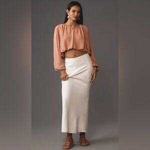 Anthropologie bishop + young bubble hem and sleeve crop top Pink Small